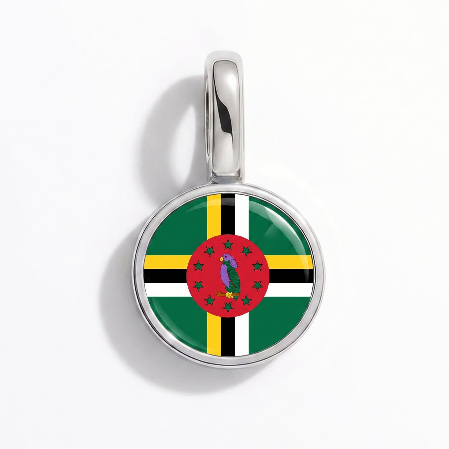 Charm vlag Dominica – rond zilver