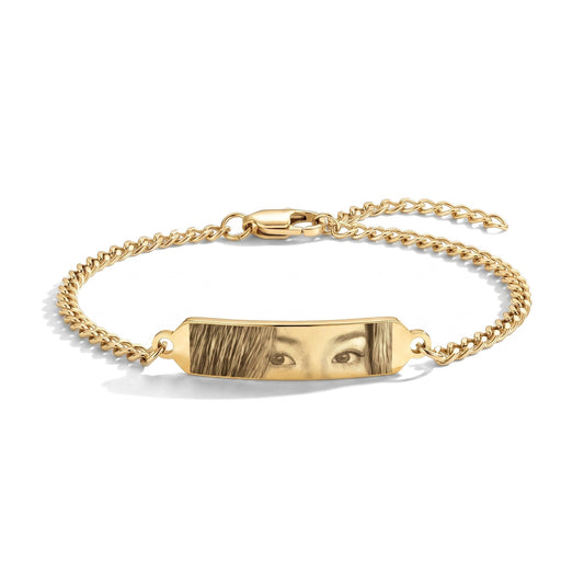 Ogenarmband met fotogravure in goud – staafarmband van roestvrij staal met gegraveerde ogen