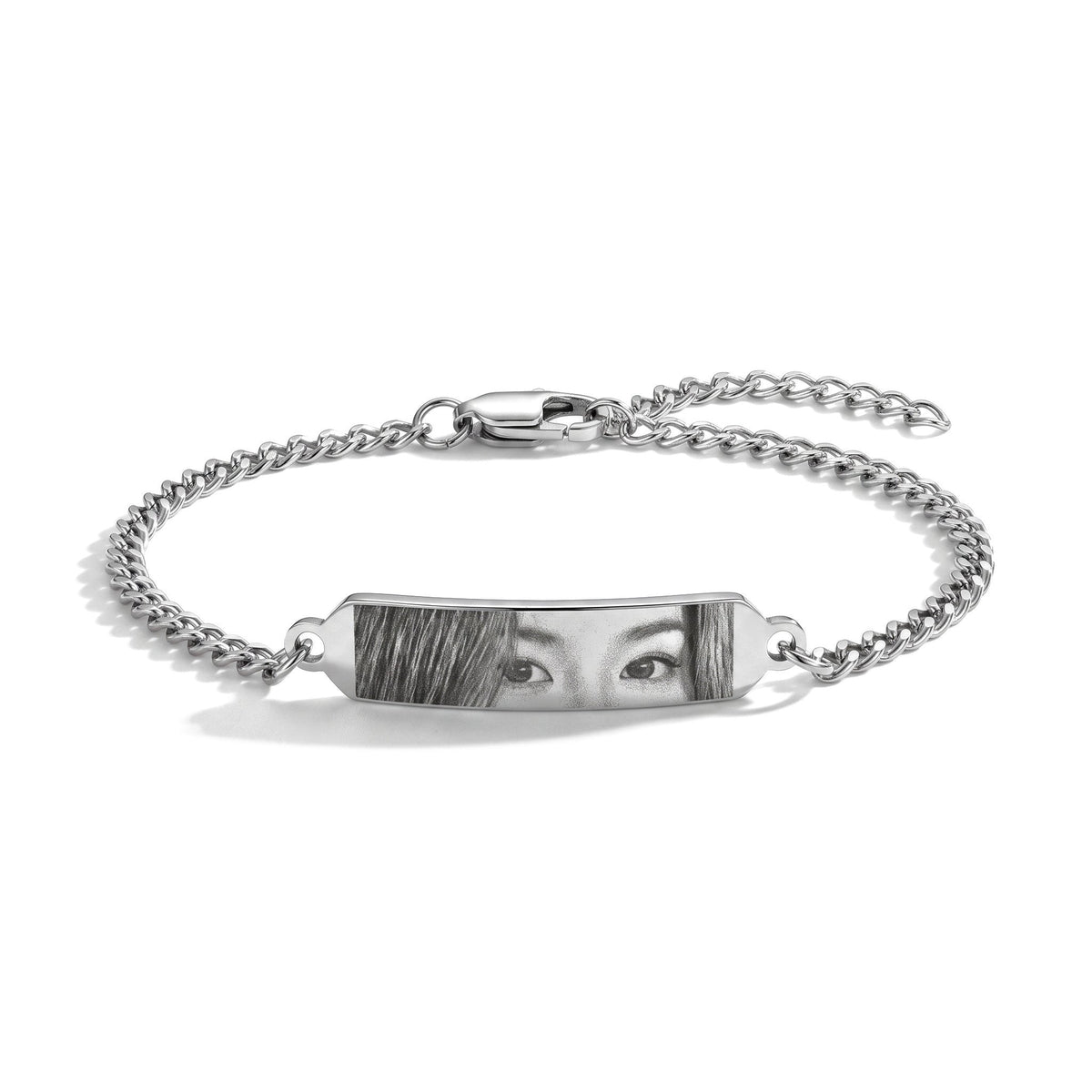Ogenarmband met fotogravure in zilver – staafarmband van roestvrij staal met gegraveerde ogen