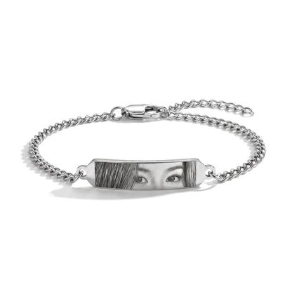 Ogenarmband met fotogravure in zilver – staafarmband van roestvrij staal met gegraveerde ogen